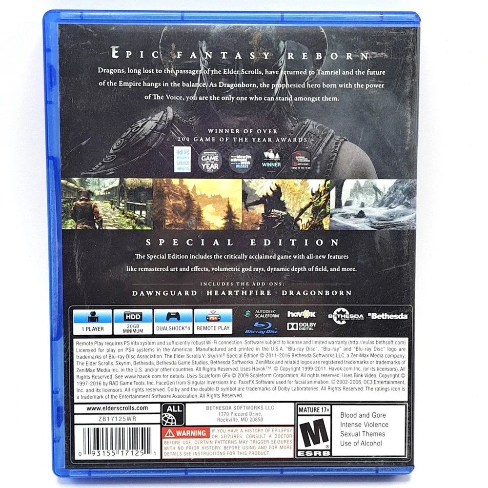 Skyrim Special Edition PS4 The Elder Scrolls V Open World RPG Game Complete